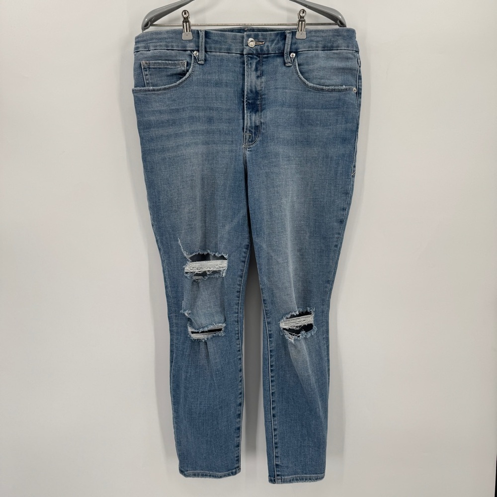 Good American Good Legs Ripped Skinny Jeans size 15 in Blue 617 High Rise Denim